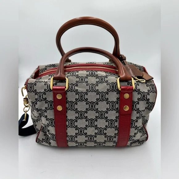 CELINE Handbag Mini Boston Bag Triomphe Canvas and Leather - Picture 3 of 14